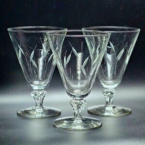 3 Libbey Simplicity Ice Tea Water Glasses 5.5" botanical leaves vtg midcentury